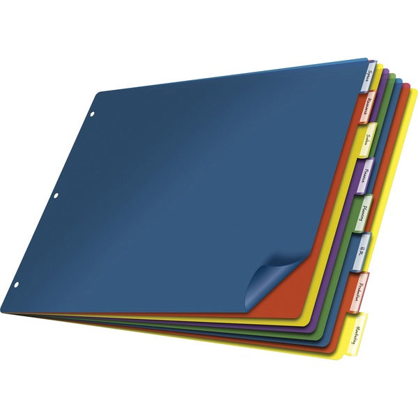 Cardinal&reg; 11x17 Poly Insertable Dividers - 8 Tab(s) - 8 Tab(s)/Set - 11" (279.40 mm) Divider Width x 17" (431.80 mm) Divider Length - Clear Poly Divider - Multicolor Tab(s) - Scratch Resistant - 1 Each