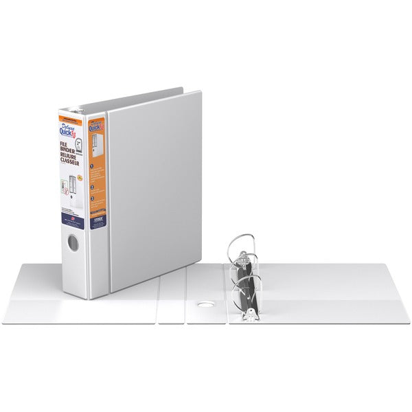 QuickFit D-Ring Deluxe File Binder - 2" (50.80 mm) Binder Capacity - 450 Sheet Capacity - Fastener(s): Ring - Pocket(s): 2, Internal - Vinyl - White - Recycled - Label Holder, Heavy Duty, Reinforced Hole, Finger Hole, Antimicrobial, Ink-transfer Resistant