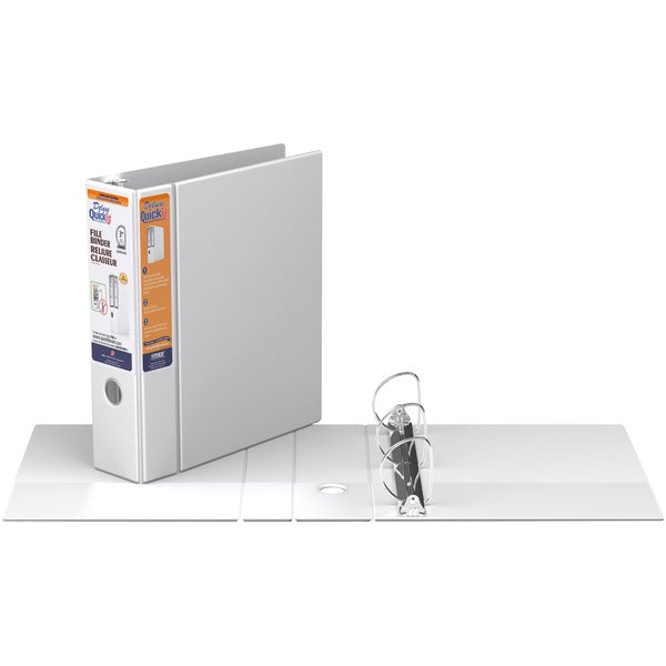 QuickFit D-Ring Deluxe File Binder - 3" (76.20 mm) Binder Capacity - 550 Sheet Capacity - Fastener(s): D-Ring - Pocket(s): 2, Internal - Vinyl - White - Recycled - Label Holder, Heavy Duty, Reinforced Hole, Finger Hole, Antimicrobial, Ink-transfer Resista
