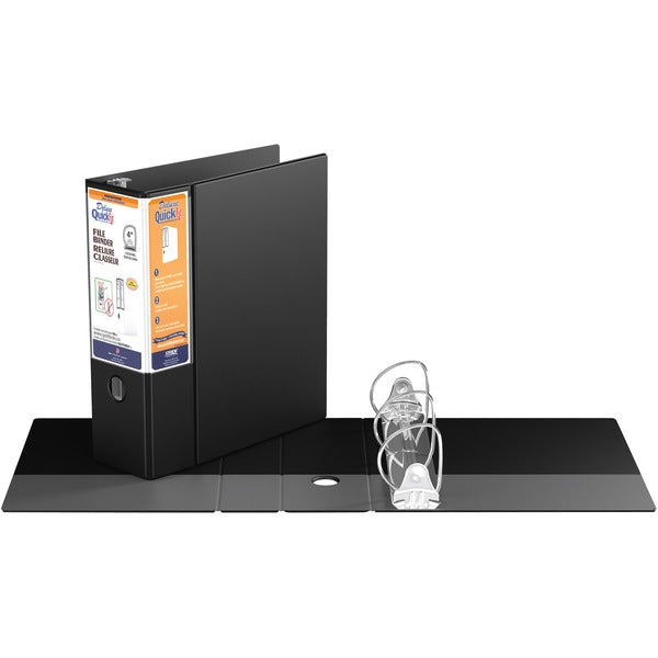 QuickFit QuickFit Locking D-ring Deluxe File Binder - 4" (101.60 mm) Binder Capacity - 650 Sheet Capacity - Fastener(s): D-Ring - Pocket(s): 2, Internal - Vinyl - Black - Recycled - Label Holder, Hinged, Heavy Duty, Finger Hole, Reinforced, Antimicrobial,