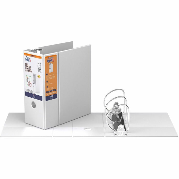 QuickFit Heavy-Duty 3-Ring File Binder, Locking D-Ring, View Binder, 5 Inch, White - 5" (127 mm) Binder Capacity - Letter - 8 1/2" (215.90 mm) x 11" (279.40 mm) Sheet Size - 950 Sheet Capacity - 3 x 5" (127 mm) Ring - Fastener: D-Ring - Pocket: 2, Interna