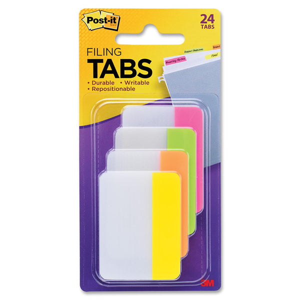 Post-it&reg; File Tab - Write-on Tab(s) - 1.50" (38.10 mm) Tab Height x 2" (50.80 mm) Tab Width - Bright Assorted Tab(s) - Durable - 24 / Pack