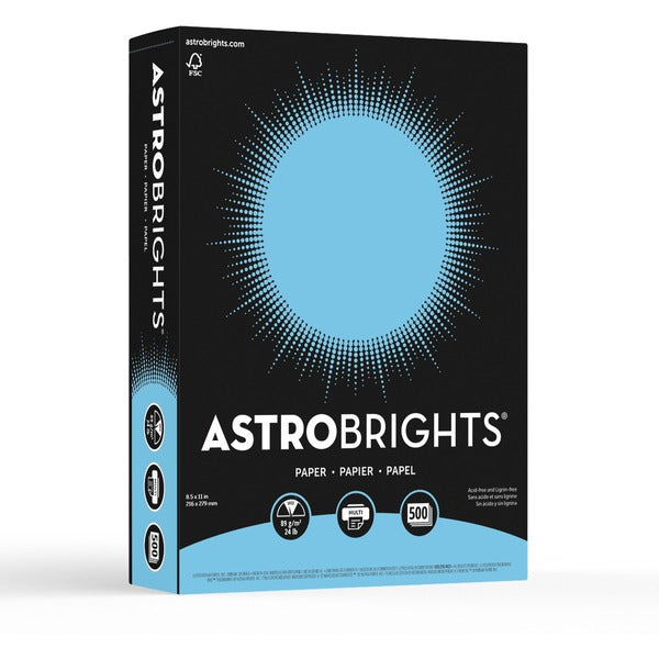 Astrobrights Color Copy Paper -Lunar Blue - Letter - 8 1/2" (215.90 mm) x 11" (279.40 mm) - 24 lb (10886.22 g) Basis Weight - Smooth - Green Seal - Acid-free - Lunar Blue - 500 / Pack