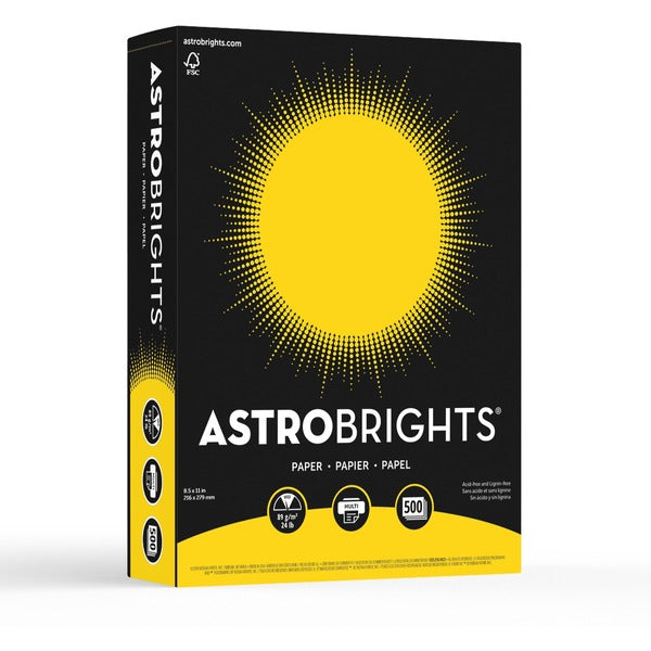Astrobrights Color Copy Paper - Solar Yellow - Letter - 8 1/2" (215.90 mm) x 11" (279.40 mm) - 24 lb (10886.22 g) Basis Weight - Smooth - Acid-free - Solar Yellow - 500 / Pack