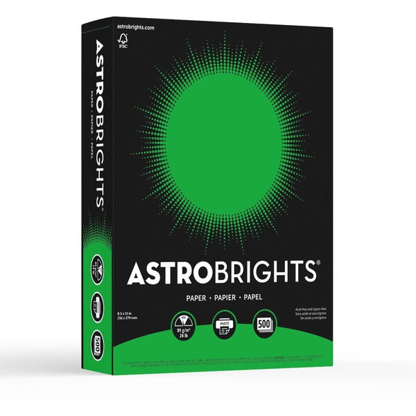 Astrobrights Color Copy Paper - Gamma Green - Letter - 8 1/2" (215.90 mm) x 11" (279.40 mm) - 24 lb (10886.22 g) Basis Weight - Smooth - Green Seal - Acid-free - Gamma Green - 500 / Pack