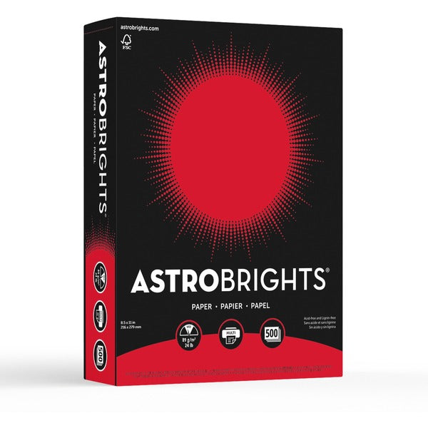 Astrobrights Color Copy Paper - Re-Entry Red - Letter - 8 1/2" (215.90 mm) x 11" (279.40 mm) - 24 lb (10886.22 g) Basis Weight - Smooth - Green Seal - Acid-free - Re-entry Red - 500 / Pack