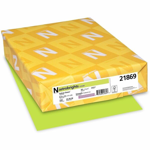 Astrobrights Color Card Stock - Vulcan Green - Letter - 8 1/2" (215.90 mm) x 11" (279.40 mm) - 65 lb (29483.50 g) Basis Weight - Smooth - Acid-free - Vulcan Green - 1 Pack
