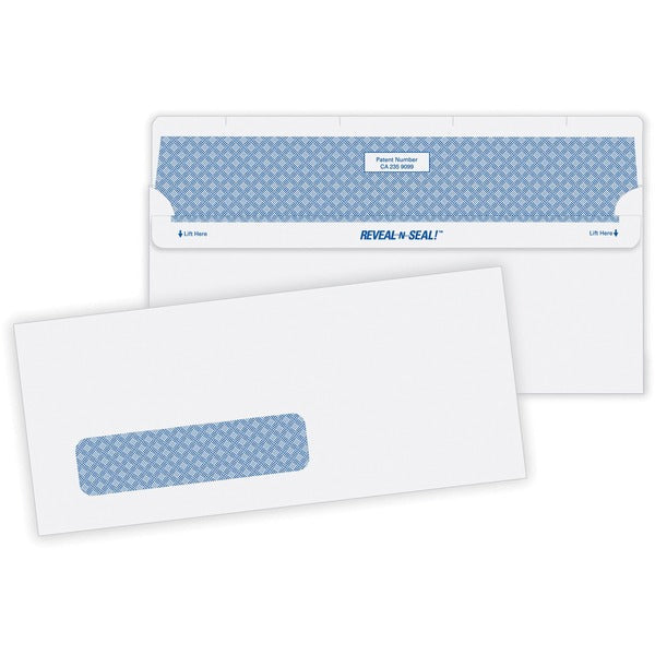 Quality Park Reveal-N-Seal Single Window Envelope - Single Window - #10 - 9 1/2" (241.30 mm) Width x 4 1/8" (104.78 mm) Length - Self-sealing - White - 500 / Box