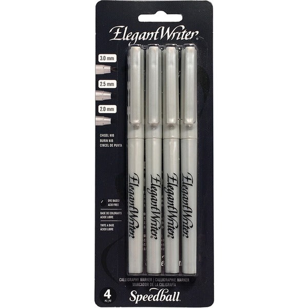 Speedball Calligraphic Pen Set - 2 mm (0.08"), 2.5 mm (0.10"), 3 mm (0.12") Marker Point Size - Black Ink - Non-toxic, Acid-free - 4 / Set
