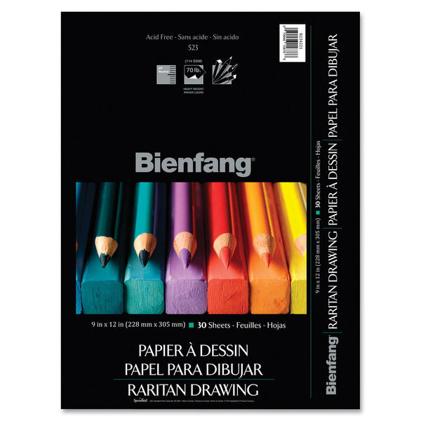 Bienfang Raritan Drawing Pad - 30 Sheets - Plain - Spiral - 70 lb (31751.47 g) Basis Weight - 9" (228.60 mm) x 12" (304.80 mm) Sheet Size - Heavyweight, Acid-free - 1 / Each
