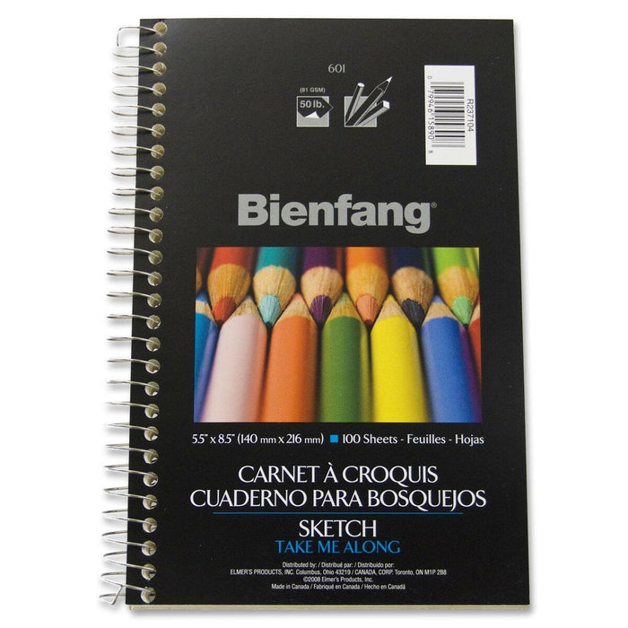 Bienfang Bienfang Sketch Book - 100 Sheets - Plain - Spiral - 50 lb (22679.62 g) Basis Weight - 8 1/2" (21.59 cm) x 5 1/2" (13.97 cm) Sheet Size - Bright White Paper - Acid-free, Lightweight - 1 Each