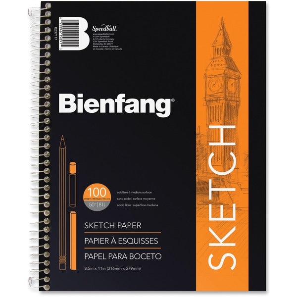 Bienfang Bienfang Sketch Book - 100 Sheets - Plain - Spiral - 50 lb (22679.62 g) Basis Weight - 8 1/2" (21.59 cm) x 11" (27.94 cm) Sheet Size - Acid-free - 1 Each