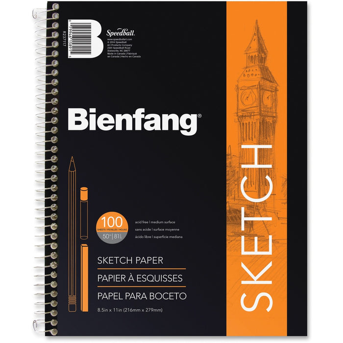 Bienfang Bienfang Sketch Book - 100 Sheets - Plain - Spiral - 50 lb (22679.62 g) Basis Weight - 8 1/2" (21.59 cm) x 11" (27.94 cm) Sheet Size - Acid-free - 1 Each