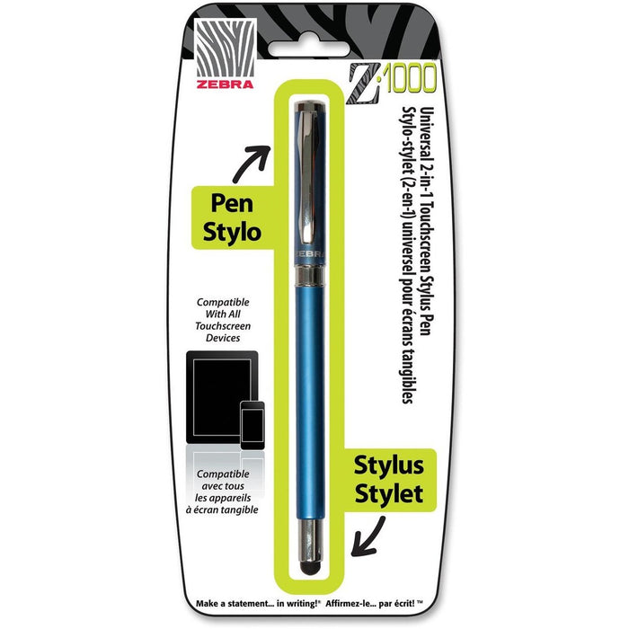 Zebra Pen Z-1000 Ballpoint/Stylus Combo Pen - Refillable - Black Ink - Blue Metal Barrel - Writing - 1 Each