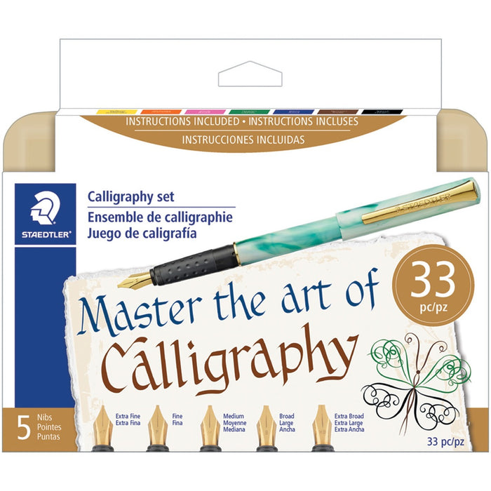 Staedtler 5 Nib Calligraphy Pen Set - Water Based Ink - Marble Assorted Barrel - Interchangeable Nib - 1 Each