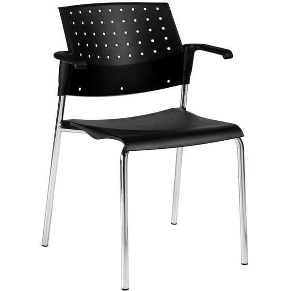 Global Sonic Stacking Chair - Black Seat Color - Polypropylene Seat Material - Black Back Color - Polypropylene Back Material - Chrome Frame Color - Four-legged Base - Armrest - 1 Each