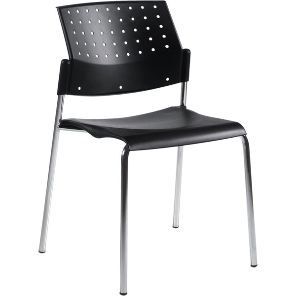 Global Sonic Armless Stacking Chair with Polypropylene Back - Black Seat Color - Polypropylene Seat Material - Chrome Frame Color - Four-legged Base - 1 Each
