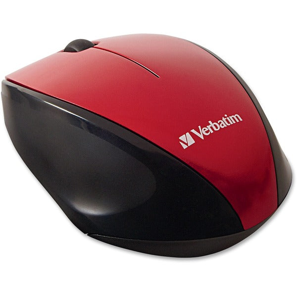Verbatim Wireless Notebook Multi-Trac Blue LED Mouse - Red - Blue Optical - Wireless - Radio Frequency - 2.40 GHz - Red - USB 2.0 - Scroll Wheel - 3 Button(s) - 1 x AA Battery Supported - 1 Each