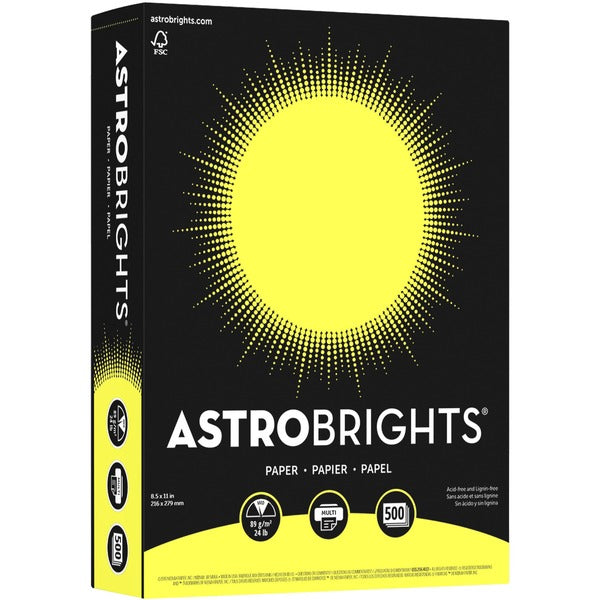 Astrobrights Color Copy Paper - Sunburst Yellow - Letter - 8 1/2" (215.90 mm) x 11" (279.40 mm) - 24 lb (10886.22 g) Basis Weight - Green Seal - Acid-free - Sunburst Yellow - 500 / Pack