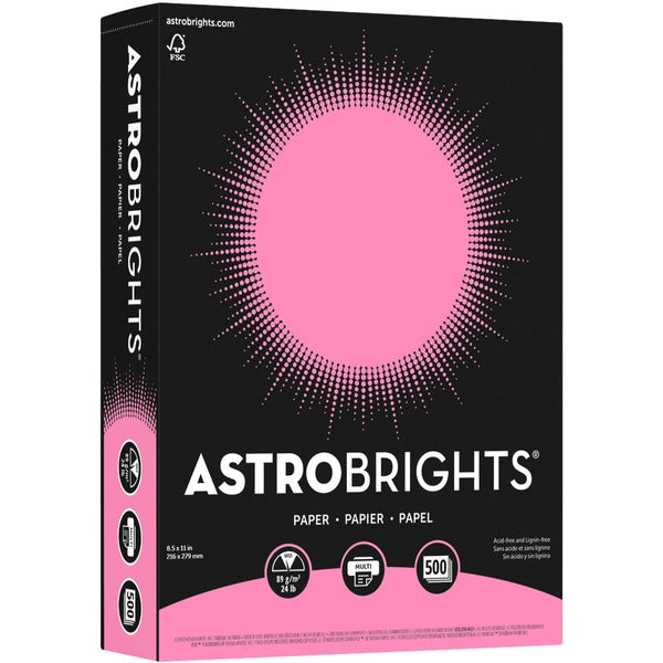 Astrobrights Color Copy Paper - Pulsar Pink - Letter - 8 1/2" (215.90 mm) x 11" (279.40 mm) - 24 lb (10886.22 g) Basis Weight - Lignin-free, Acid-free - Pulsar Pink - 500 / Pack