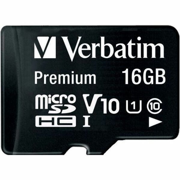 Verbatim 16GB Premium microSDHC Memory Card with Adapter, UHS-I V10 U1 Class 10 - 45 MB/s Read - Lifetime Warranty