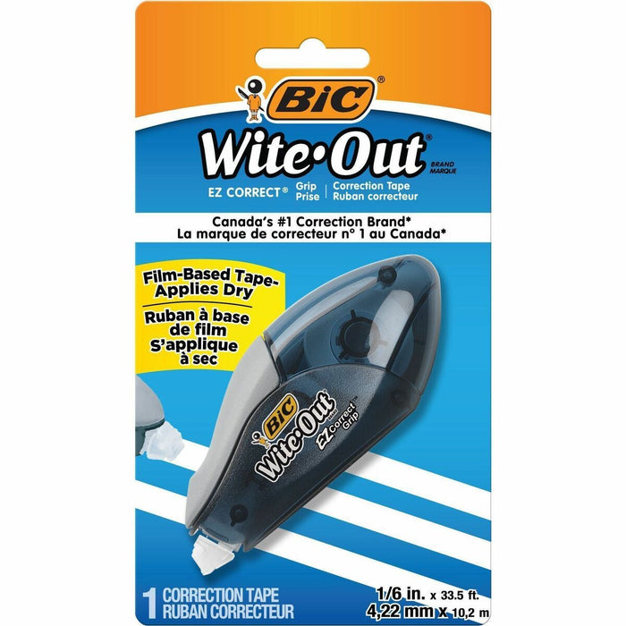 BIC Wite-Out Brand EZ Correct Correction Tape, White, Fast, Clean & Easy To Use, Tear-Resistant Tape, 1-Count - 1 Line(s) - Rubber Grip, Comfortable, Tear Resistant, Film-based, Non-refillable