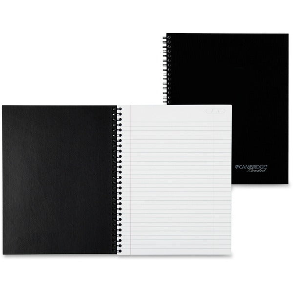Hilroy Cambridge Limited Business Notebook - 80 Sheets - Double Wire Spiral - 0.28" (7.14 mm) Ruled - 20 lb (9071.85 g) Basis Weight - Letter - 8 1/2" (215.90 mm) x 11" (279.40 mm) Sheet Size - Black Lined Cover - Flexible Cover, Perforated, Removable, Du