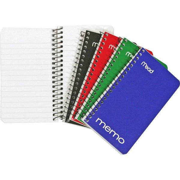 Mead Wirebound Memo Notebook - 60 Sheets - Wire Bound - 15 lb (6803.89 g) Basis Weight - 3" (7.62 cm) x 5" (12.70 cm) Sheet Size - White Paper - Black Binding - Assorted Cardboard, Nylon Cover - Stiff-back - 1 Each