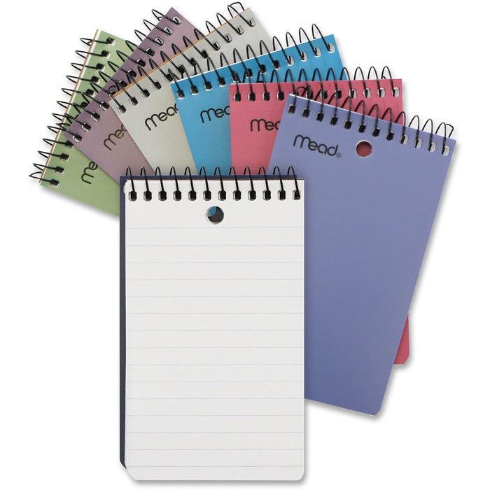 Mead Memo Book - 200 Pages - 100 Sheets - Plain - Wire Bound - 3" (7.62 cm) x 5" (12.70 cm) Sheet Size - White Paper - Black Binding - Poly Cover - Hole-punched - 1 Each