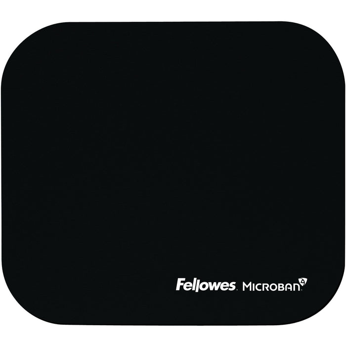Fellowes Microban&reg; Mouse Pad - Black - 8" (203.20 mm) Height x 9" (228.60 mm) Width x 0.13" (3.30 mm) Depth - Black - Rubber - Tear Resistant, Wear Resistant, Skid Proof - 1 Each