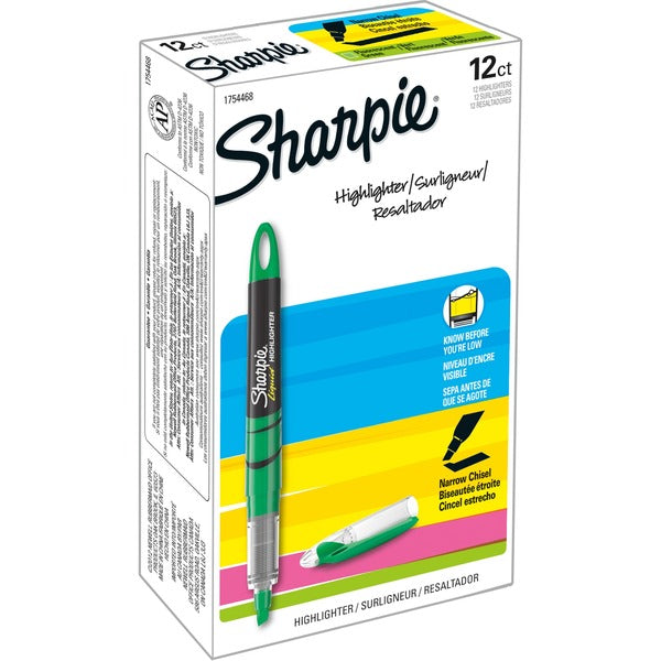 Sharpie Accent Highlighter - Liquid Pen - Micro Marker Point - Chisel Marker Point Style - Fluorescent Green Pigment-based Ink - 12 / Dozen