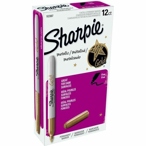 Sharpie Fine Permanent Marker Gold - Fine, Bold Marker Point - Gold, Silver Ink - 1 / Pack