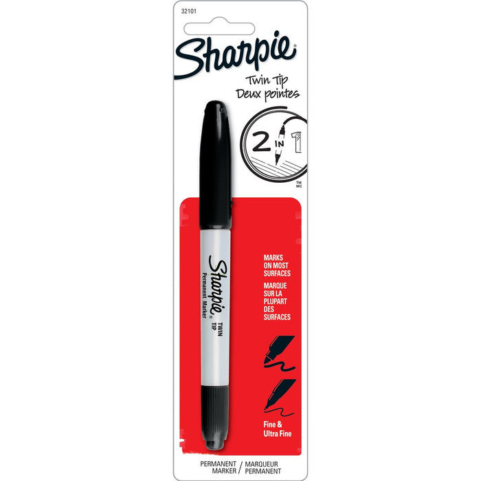 Sharpie Twin Tip Permanent Marker - Black Ink - Alcohol Based - 1 / Card