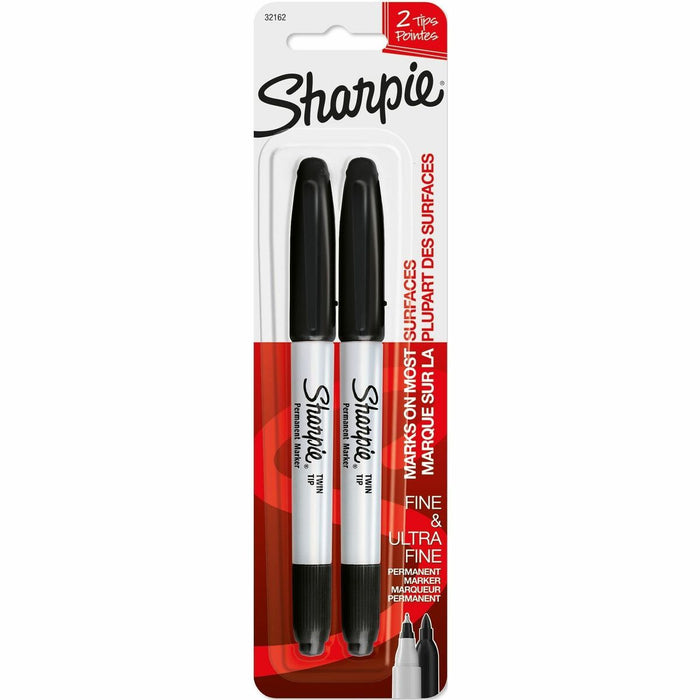 Sharpie Twin Tip Permanent Marker - Black Ink - 2 / Pack