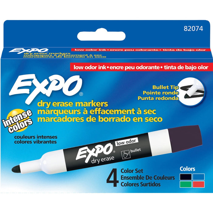 Expo Low Odor Markers - Erasable - Black, Blue, Red, Green Ink - 4 / Set