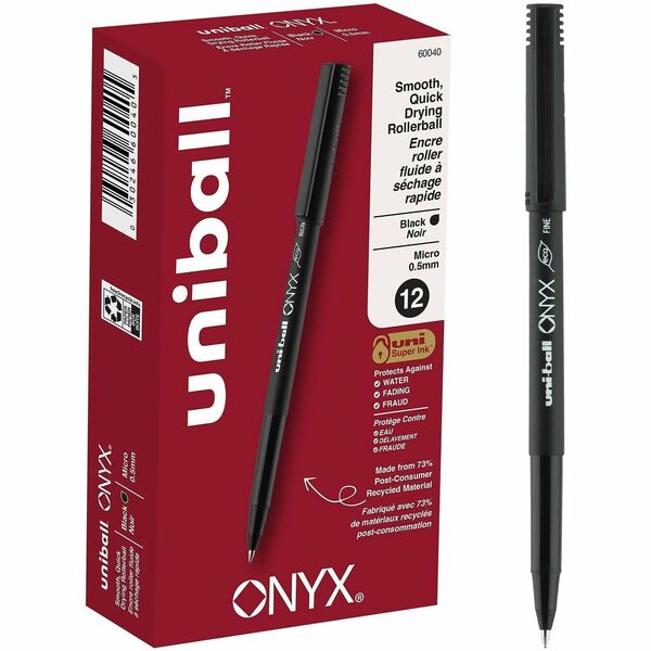 uniball Onyx Rollerball Pens - uniball&#8482; Onyx Rollerball Pens, Micro Point (0.5mm), Black