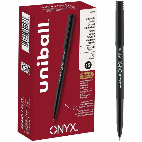 uniball Onyx Rollerball Pens - uniball&#8482; Onyx Rollerball Pens, Fine Point (0.7mm), Black, 12 Pack