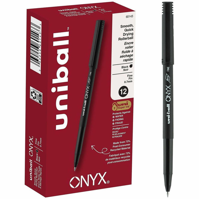 uniball Onyx Rollerball Pens - uniball™ Onyx Rollerball Pens, Fine Point (0.7mm), Black, 12 Pack