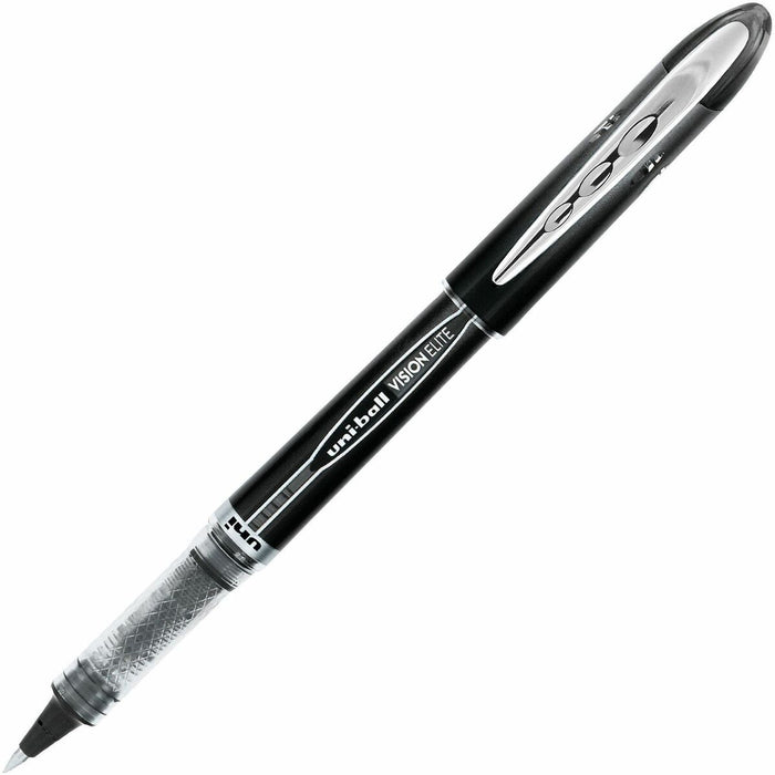 uniball Vision Elite Rollerball Pens - Black Ink - Black Barrel - Stainless Steel, Tungsten Carbide Tip - 1 Each