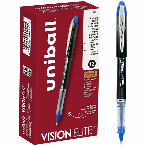 uniball Vision Elite Rollerball Pen - 0.5 mm (0.02") Micro Pen Point - Blue Ink - Pigment-based - 1 Each