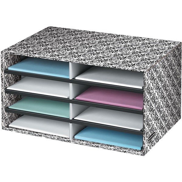 Fellowes Brocade Literature Sorter - Letter - Compartment Size : 2.13" (54.10 mm) x 9" (228.60 mm) x 12" (304.80 mm) - 10.3" (261.62 mm) Height x 19.5" (495.30 mm) Width x 12.4" (314.96 mm) Depth - Desktop - 60% Recycled - White - 1 Each