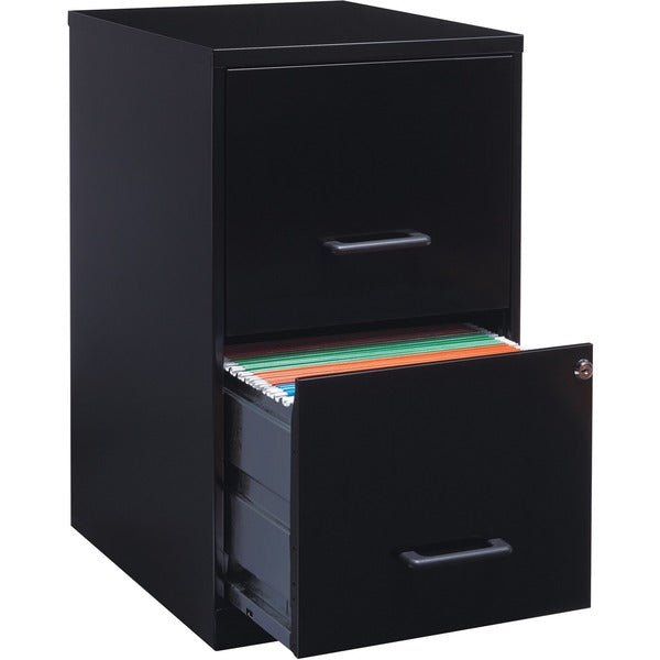 Lorell SOHO 18" 2-Drawer File Cabinet - 14.25" (36.20 cm) Width x 18" (45.72 cm) Depth x 24.50" (62.23 cm) Height - 2 x Drawer(s) for File - Locking Drawer, Pull Handle, Glide Suspension - Black - Baked Enamel - Steel - Recycled - Assembly Required