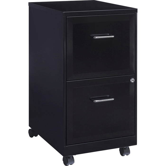 Lorell SOHO 18" 2-Drawer Mobile File Cabinet - 14.25" (36.20 cm) Width x 18" (45.72 cm) Depth x 24.50" (62.23 cm) Height - 2 x Drawer(s) for File - Locking Drawer, Pull Handle, Casters, Glide Suspension - Black - Baked Enamel - Steel - Recycled - Assembly