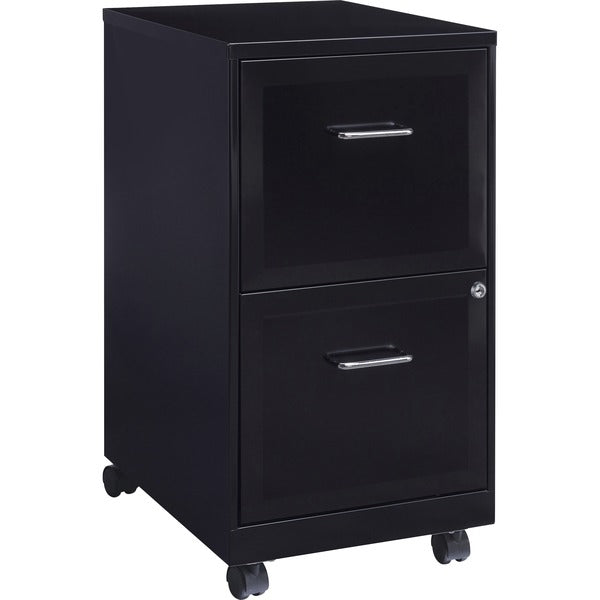 Lorell SOHO 18" 2-Drawer Mobile File Cabinet - 14.3" (361.95 mm) Width x 18" (457.20 mm) Depth x 24.5" (622.30 mm) Height - 2 x Drawer(s) for File - Locking Drawer, Pull Handle, Casters, Glide Suspension - Black - Baked Enamel - Steel - Recycled - Assembl