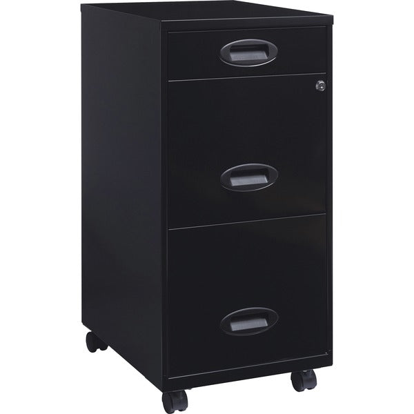 Lorell SOHO 18" 3-Drawer File Cabinet - 14.25" (36.20 cm) Width x 18" (45.72 cm) Depth x 29.52" (74.98 cm) Height - 3 x Drawer(s) for Accessories, File - Letter - Locking Drawer, Glide Suspension - Black - Baked Enamel - Steel - Recycled - Assembly Requir