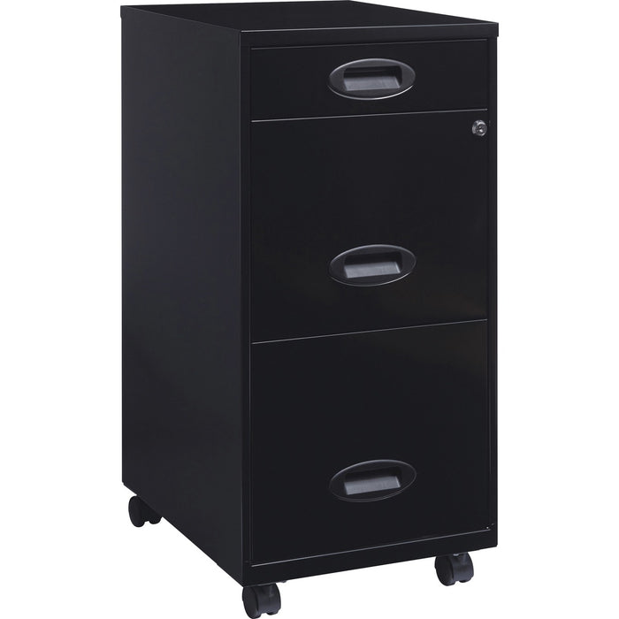 Lorell SOHO 18" 3-Drawer File Cabinet - 14.25" (36.20 cm) Width x 18" (45.72 cm) Depth x 29.52" (74.98 cm) Height - 3 x Drawer(s) for Accessories, File - Letter - Locking Drawer, Glide Suspension - Black - Baked Enamel - Steel - Recycled - Assembly Requir