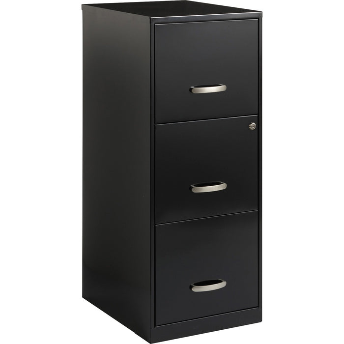 Lorell SOHO 18" 3-Drawer Vertical File - 14.25" (36.20 cm) Width x 18" (45.72 cm) Depth x 35.50" (90.17 cm) Height - 3 x Drawer(s) - Letter - Locking Drawer, Glide Suspension, Pull Handle - Black - Baked Enamel - Steel - Recycled - Assembly Required