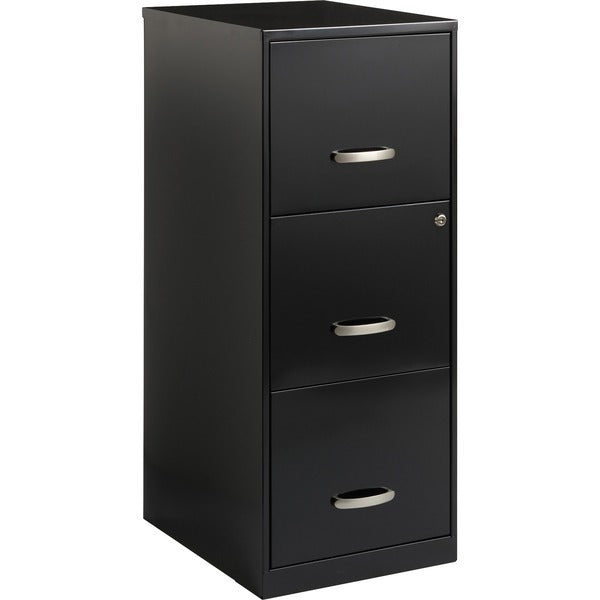 Lorell SOHO 18" 3-Drawer Vertical File - 14.25" (36.20 cm) Width x 18" (45.72 cm) Depth x 35.50" (90.17 cm) Height - 3 x Drawer(s) - Letter - Locking Drawer, Glide Suspension, Pull Handle - Black - Baked Enamel - Steel - Recycled - Assembly Required
