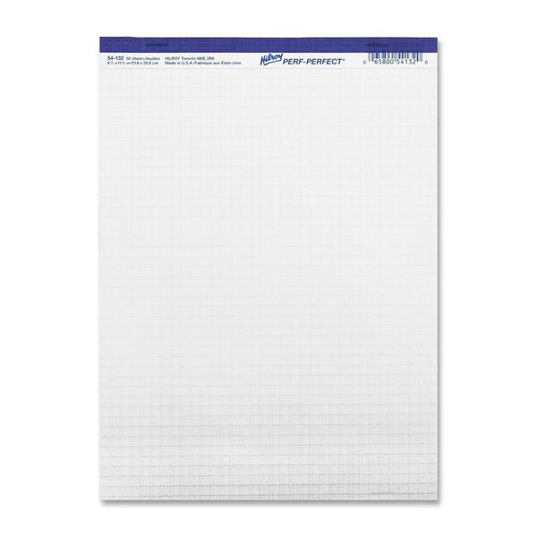 Hilroy Micro Perforated Quadrille Business Pad - 50 Sheets - Letter - 8 1/2" (21.59 cm) x 11" (27.94 cm) Sheet Size - 10.88" (276.22 mm) Height x 8 3/8" (21.27 cm) Width x 4" (101.60 mm) Depth - White Paper - Micro Perforated - 1 Each