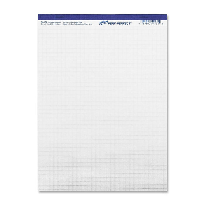 Hilroy Micro Perforated Quadrille Business Pad - 50 Sheets - Letter - 8 1/2" (21.59 cm) x 11" (27.94 cm) Sheet Size - 10.88" (276.22 mm) Height x 8 3/8" (21.27 cm) Width x 4" (101.60 mm) Depth - White Paper - Micro Perforated - No - 1 Each